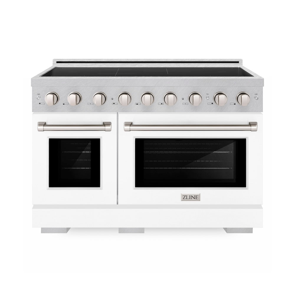 ZLINE 48 in. 6.7 cu. ft. Paramount Induction Range with 7 Element Cooktop and Dual Ovens in Satin Stainless Steel with White Matte Doors (SINRS-WM-48)
