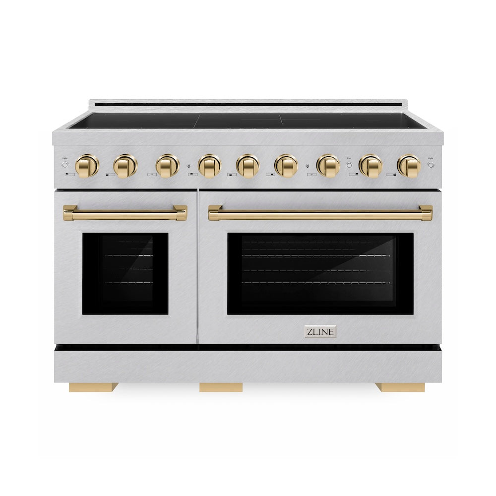 ZLINE Autograph Edition 48 in. 6.7 cu. ft. Paramount Induction Range with 7 Element Cooktop and Dual Ovens in Satin Stainless Steel with Polished Gold Accents (SINRSZ-48-G)