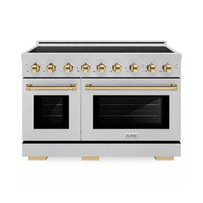 ZLINE Autograph Edition 48 in. 6.7 cu. ft. Paramount Induction Range with 7 Element Cooktop and Dual Ovens in Satin Stainless Steel with Polished Gold Accents (SINRSZ-48-G)