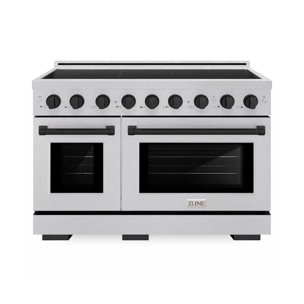 ZLINE Autograph Edition 48 in. 6.7 cu. ft. Paramount Induction Range with 7 Element Cooktop and Dual Ovens in Satin Stainless Steel with Matte Black Accents (SINRSZ-48-MB)