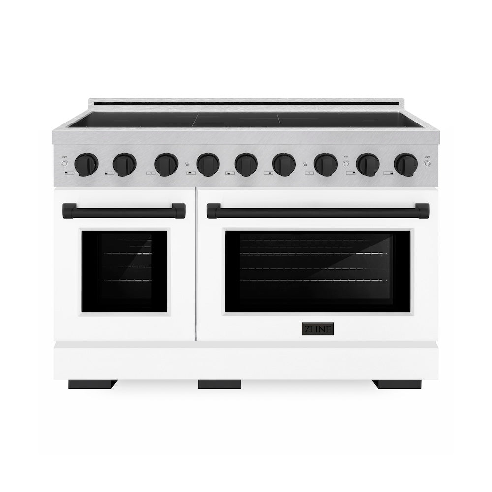 ZLINE Autograph Edition 48 in. 6.7 cu. ft. Paramount Induction Range with 7 Element Cooktop and Dual Ovens in Satin Stainless Steel with White Matte Doors and Matte Black Accents (SINRSZ-WM-48-MB)