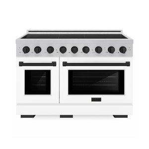 ZLINE Autograph Edition 48 in. 6.7 cu. ft. Paramount Induction Range with 7 Element Cooktop and Dual Ovens in Satin Stainless Steel with White Matte Doors and Matte Black Accents (SINRSZ-WM-48-MB)