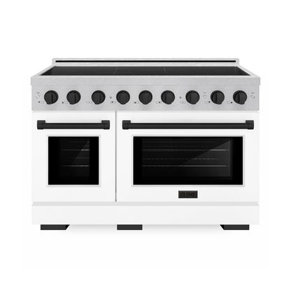 ZLINE Autograph Edition 48 in. 6.7 cu. ft. Paramount Induction Range with 7 Element Cooktop and Dual Ovens in Satin Stainless Steel with White Matte Doors and Matte Black Accents (SINRSZ-WM-48-MB)