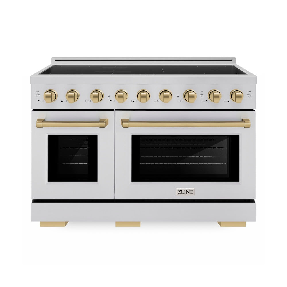 ZLINE Autograph Edition 48 in. 6.7 cu. ft. Paramount Induction Range with 7 Element Cooktop and Dual Ovens in Stainless Steel with Champagne Bronze Accents (SINRZ-48-CB)