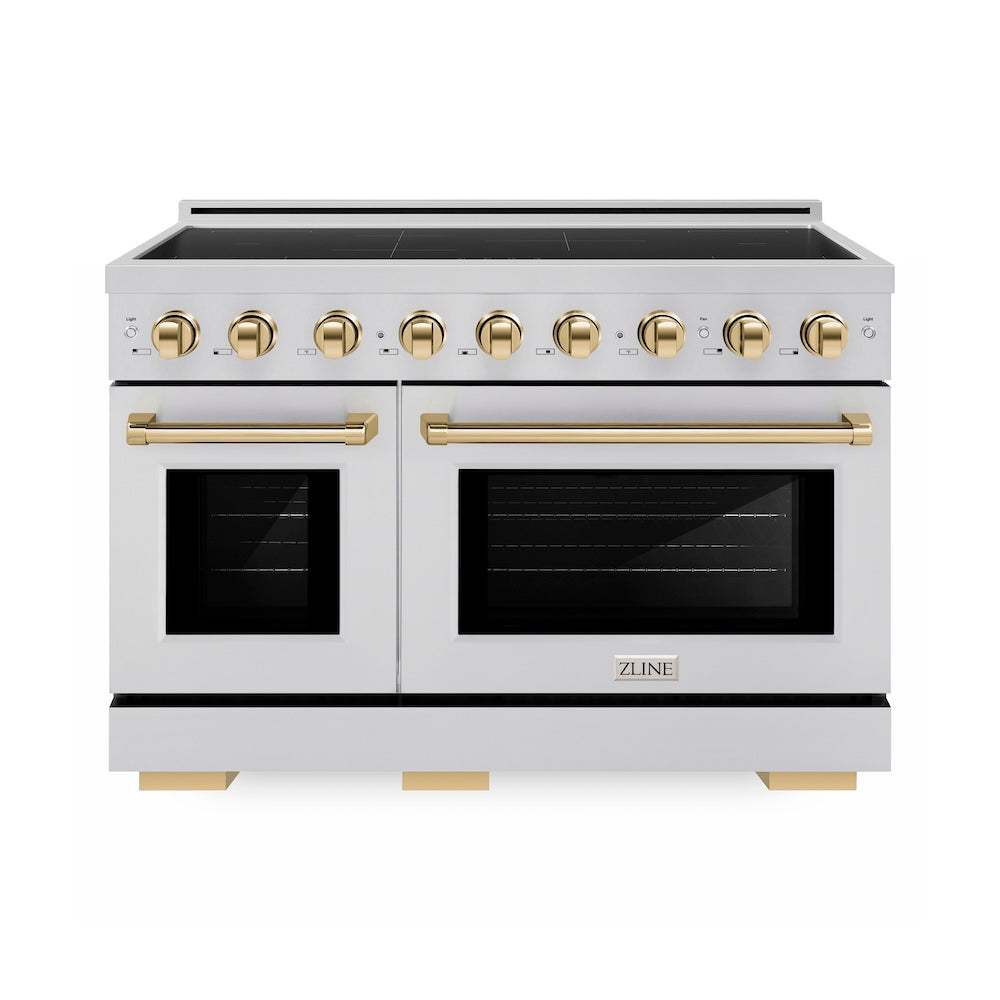 ZLINE Autograph Edition 48 in. 6.7 cu. ft. Paramount Induction Range with 7 Element Cooktop and Dual Ovens in Stainless Steel with Polished Gold Accents (SINRZ-48-G)