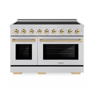 ZLINE Autograph Edition 48 in. 6.7 cu. ft. Paramount Induction Range with 7 Element Cooktop and Dual Ovens in Stainless Steel with Polished Gold Accents (SINRZ-48-G)