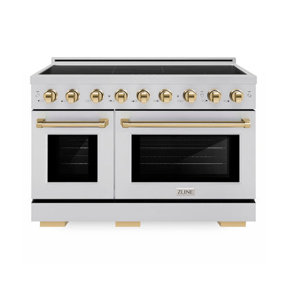 ZLINE Autograph Edition 48 in. 6.7 cu. ft. Paramount Induction Range with 7 Element Cooktop and Dual Ovens in Stainless Steel with Polished Gold Accents (SINRZ-48-G)
