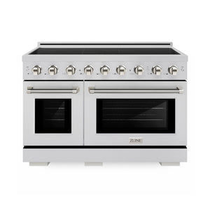 ZLINE Autograph Edition 48 in. 6.7 cu. ft. Paramount Induction Range with 7 Element Cooktop and Dual Ovens in Stainless Steel with Polished Nickel Helix Handles and Knob Accents (SINRZ-48-KPN)