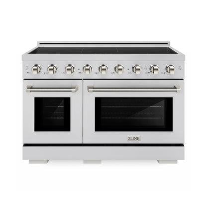 ZLINE Autograph Edition 48 in. 6.7 cu. ft. Paramount Induction Range with 7 Element Cooktop and Dual Ovens in Stainless Steel with Polished Nickel Helix Handles and Knob Accents (SINRZ-48-KPN)