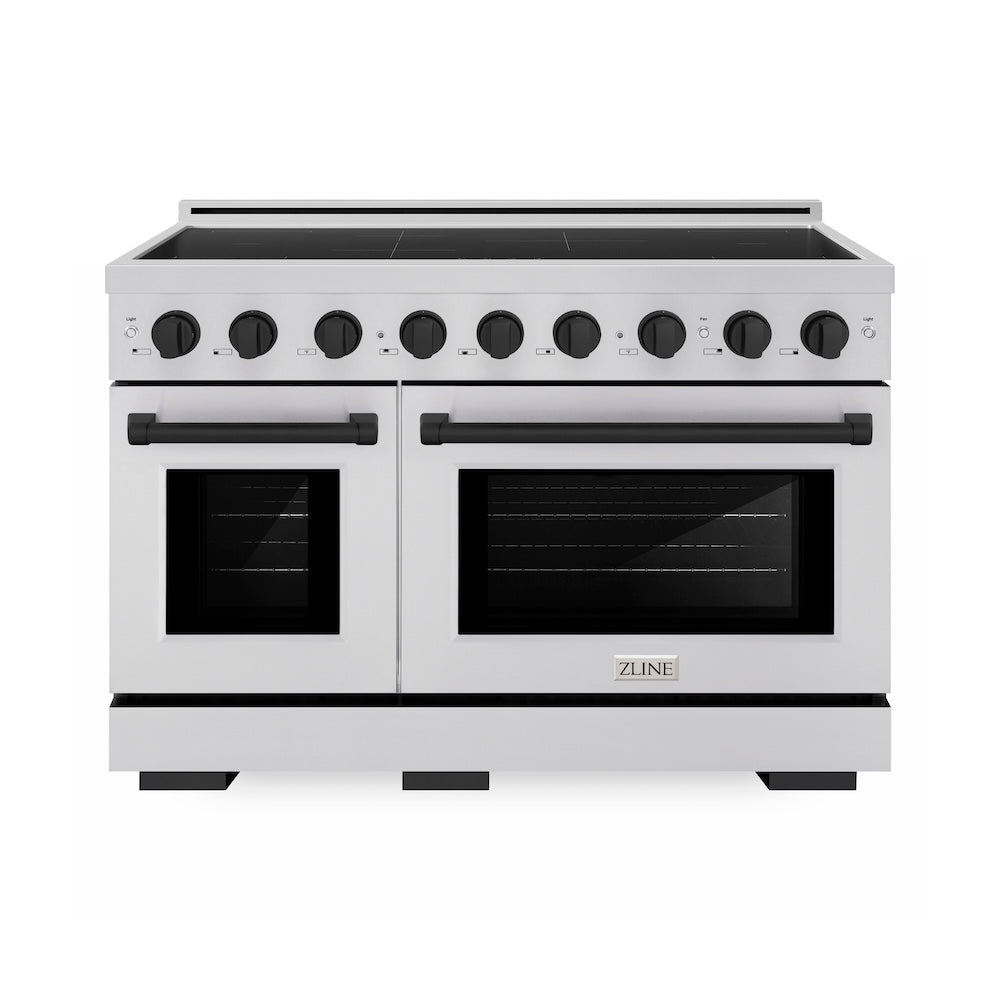 ZLINE Autograph Edition 48 in. 6.7 cu. ft. Paramount Induction Range with 7 Element Cooktop and Dual Ovens in Stainless Steel with Matte Black Accents (SINRZ-48-MB)