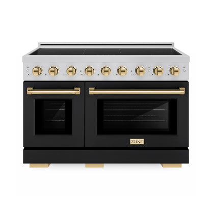 ZLINE Autograph Edition 48 in. 6.7 cu. ft. Paramount Induction Range with 7 Element Cooktop and Dual Ovens in Stainless Steel with Black Matte Doors and Polished Gold Accents (SINRZ-BLM-48-G)