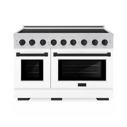 ZLINE Autograph Edition 48 in. 6.7 cu. ft. Paramount Induction Range with 7 Element Cooktop and Dual Ovens in Stainless Steel with White Matte Doors and Matte Black Accents (SINRZ-WM-48-MB)