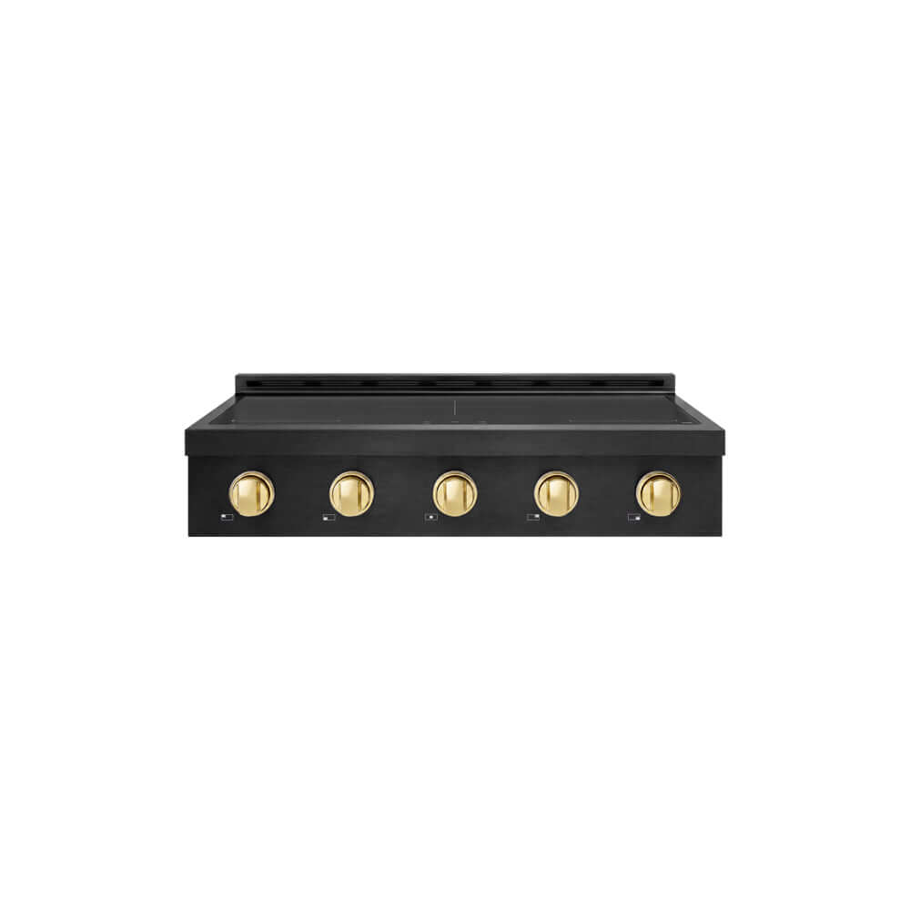 ZLINE Autograph Edition 36 in. Paramount Induction Rangetop with 5 Element Cooktop in Black Stainless Steel and Polished Gold Accents (SINRTBZ-36-G) main image.