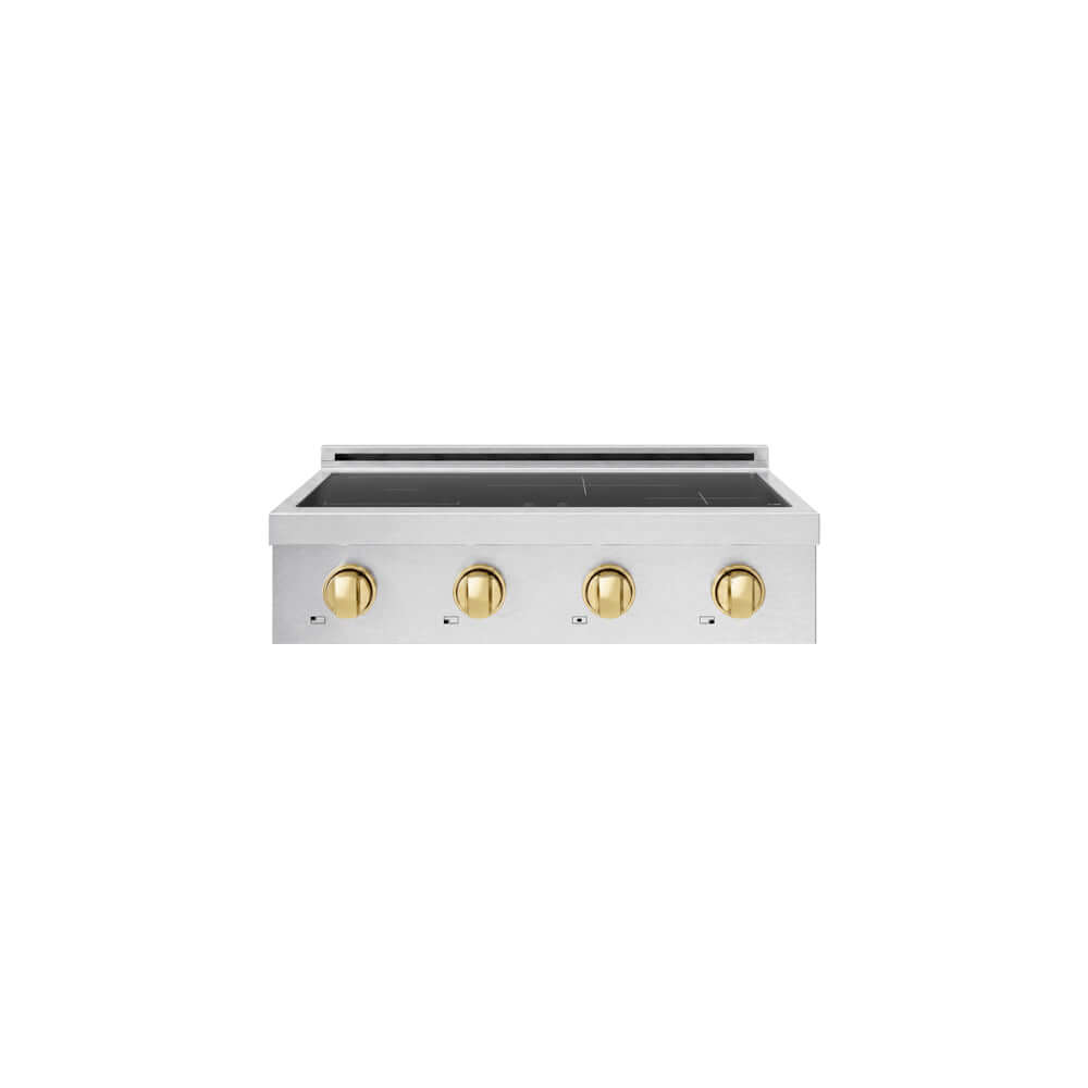 ZLINE Autograph Edition 30 in. Paramount Induction Rangetop with 4 Element Cooktop in Satin Stainless Steel and Polished Gold Accents (SINRTSZ-30-G) main image.