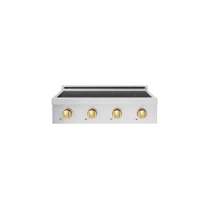 ZLINE Autograph Edition 30 in. Paramount Induction Rangetop with 4 Element Cooktop in Satin Stainless Steel and Polished Gold Accents (SINRTSZ-30-G) main image.