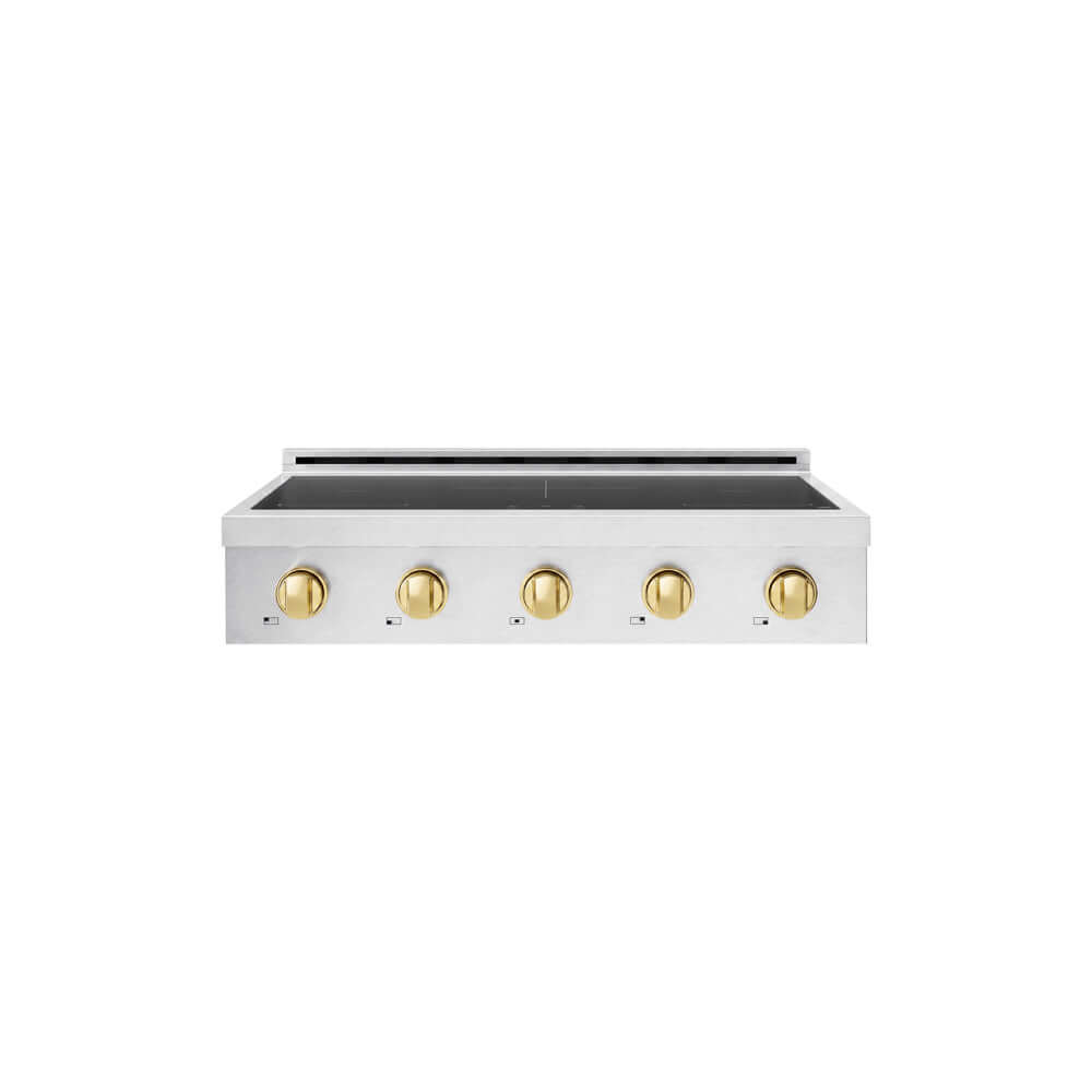 ZLINE Autograph Edition 36 in. Paramount Induction Rangetop with 5 Element Cooktop in Satin Stainless Steel and Polished Gold Accents (SINRTSZ-36-G) main image.