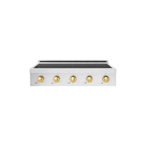 ZLINE Autograph Edition 36 in. Paramount Induction Rangetop with 5 Element Cooktop in Satin Stainless Steel and Polished Gold Accents (SINRTSZ-36-G) main image.