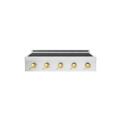 ZLINE Autograph Edition 36 in. Paramount Induction Rangetop with 5 Element Cooktop in Satin Stainless Steel and Polished Gold Accents (SINRTSZ-36-G)