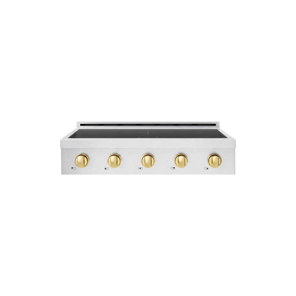 ZLINE Autograph Edition 36 in. Paramount Induction Rangetop with 5 Element Cooktop in Stainless Steel and Polished Gold Accents (SINRTZ-36-G) main image.