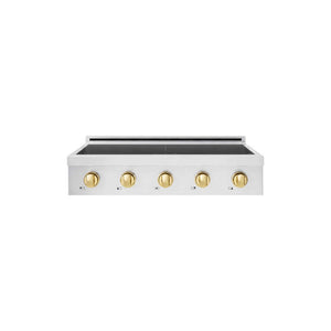 ZLINE Autograph Edition 36 in. Paramount Induction Rangetop with 5 Element Cooktop in Stainless Steel and Polished Gold Accents (SINRTZ-36-G) main image.