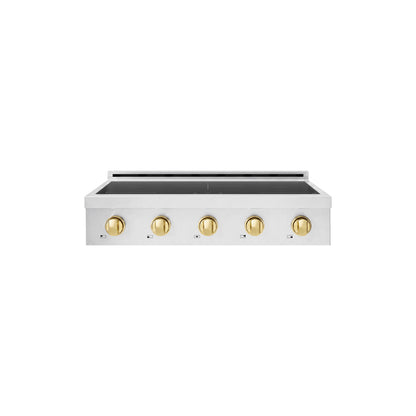 ZLINE Autograph Edition 36 in. Paramount Induction Rangetop with 5 Element Cooktop in Stainless Steel and Polished Gold Accents (SINRTZ-36-G)