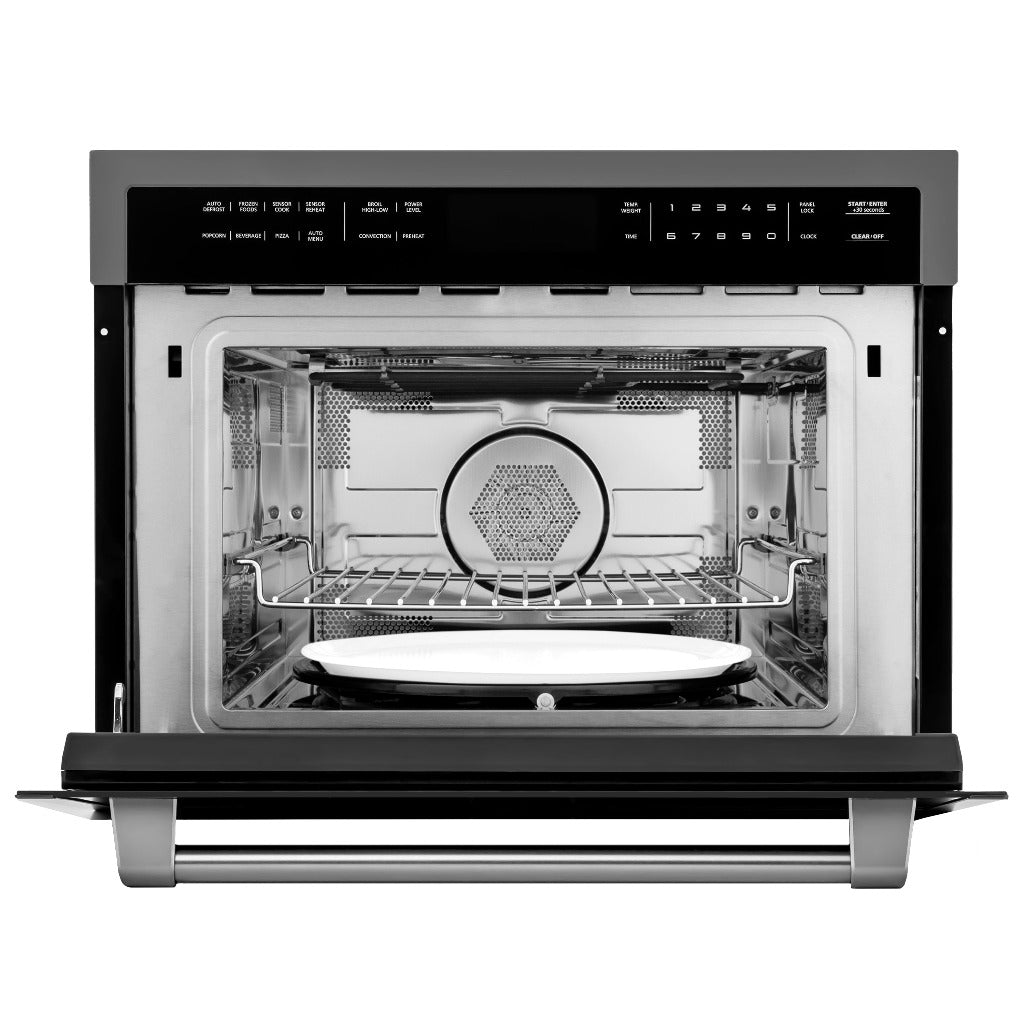 ZLINE 24 in. Black Stainless Steel Built-in Convection Microwave Oven with Speed and Sensor Cooking (MWO-24-BS) Front View Door Open