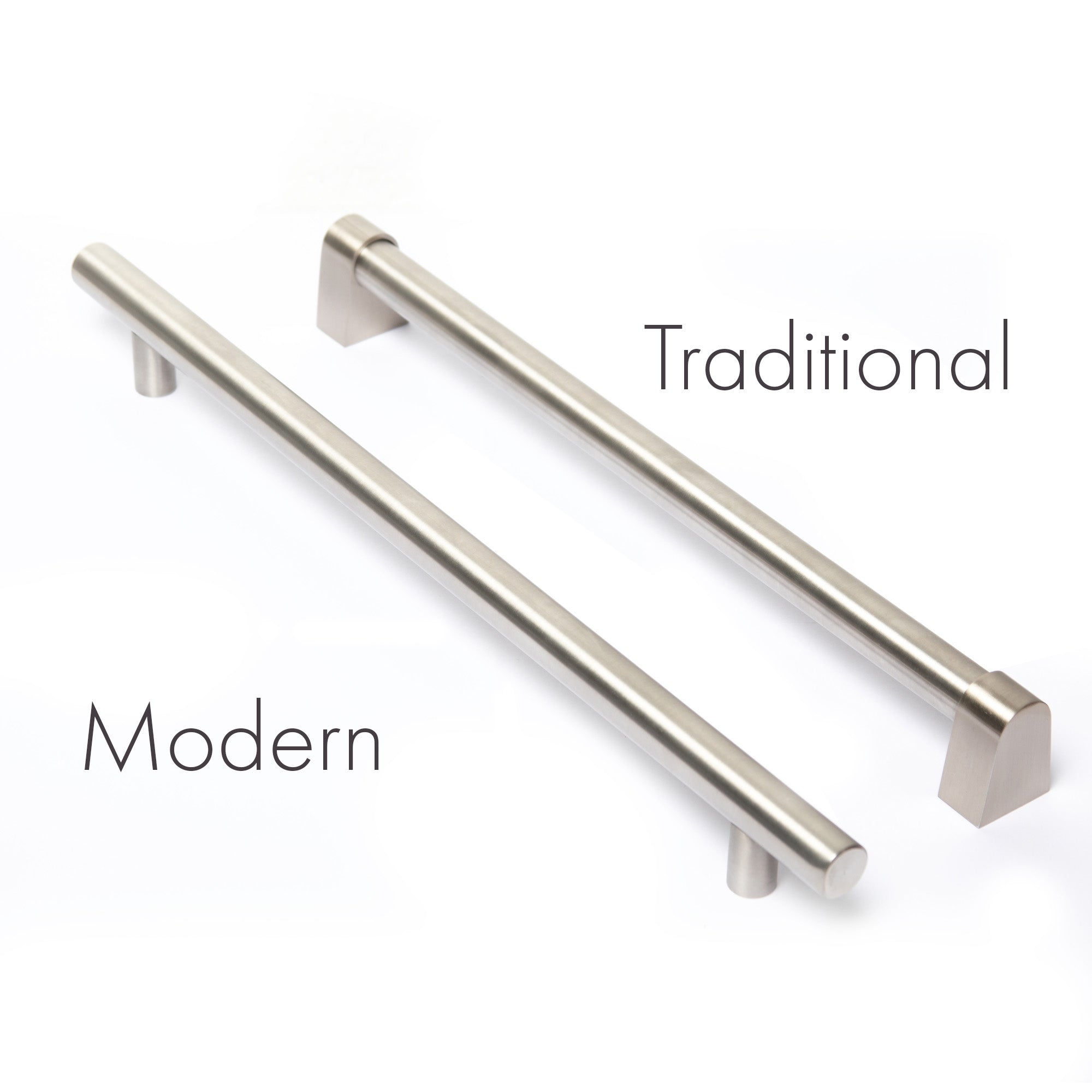 Traditional handle and modern handle side by side comparison.