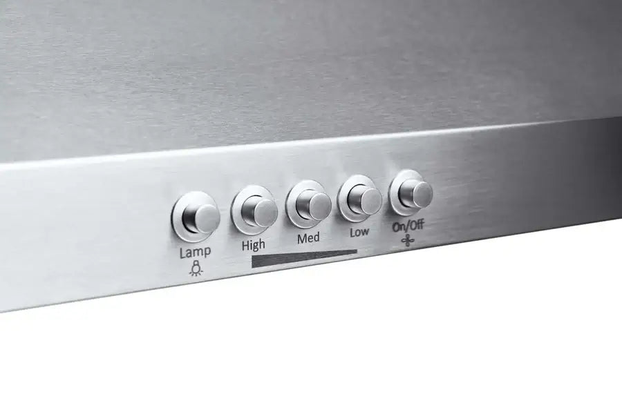 Hauslane Chef 30 in. Ducted Stainless Steel Under Cabinet Range Hood (UC-C100SS-30) button controls.