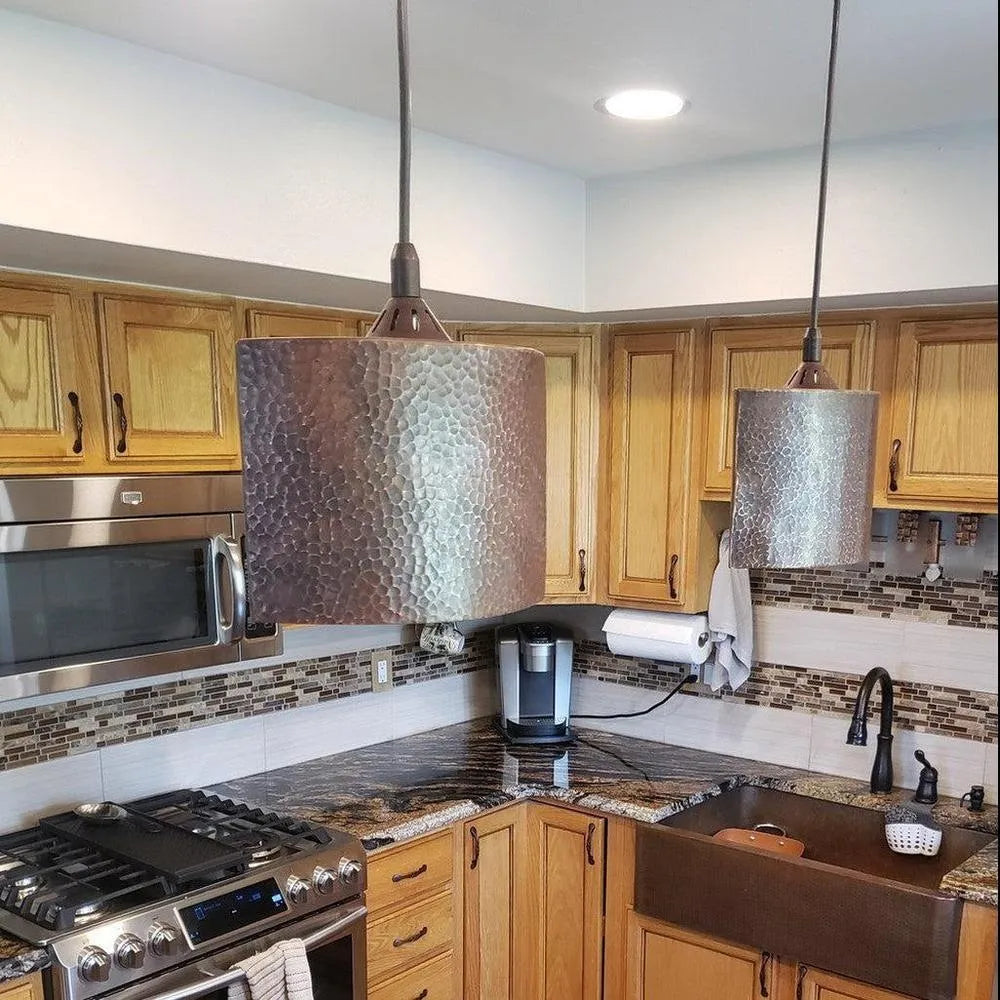 Premier Copper 8 in. Hammered Copper Oval Cylinder Pendant Light