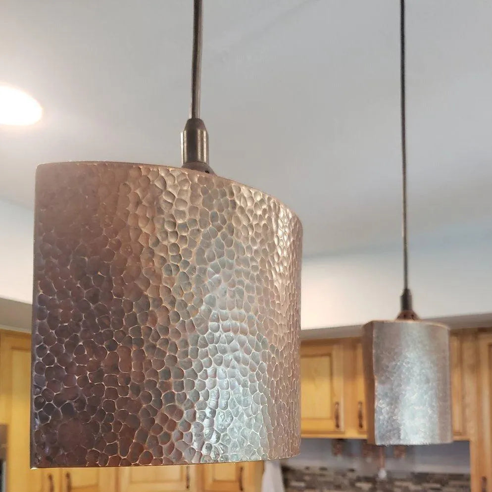 Premier Copper 8 in. Hammered Copper Oval Cylinder Pendant Light