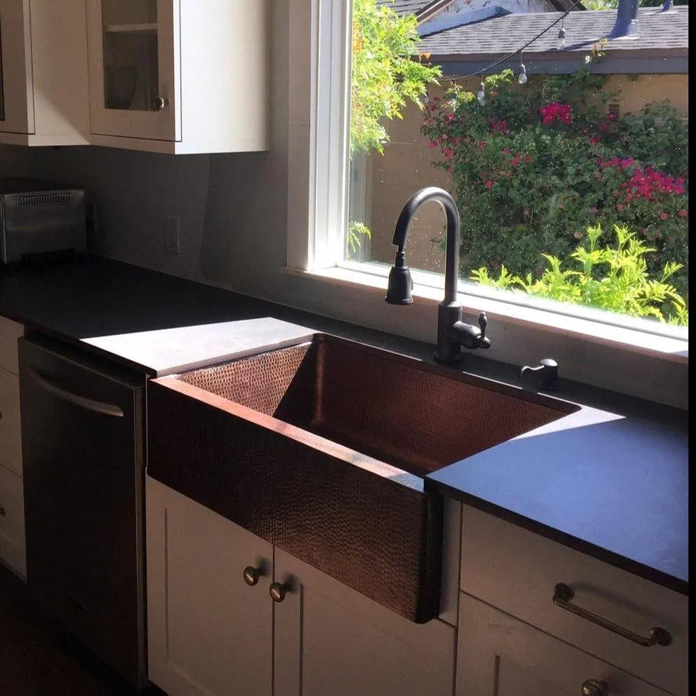 Premier Copper Hammered Copper Apron Front Single Basin Kitchen Sink