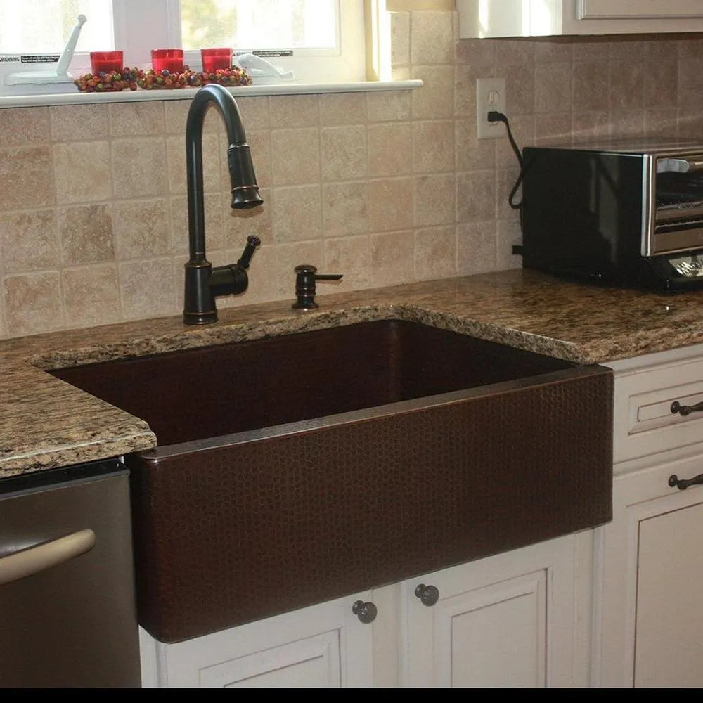 Premier Copper Hammered Copper Apron Front Single Basin Kitchen Sink