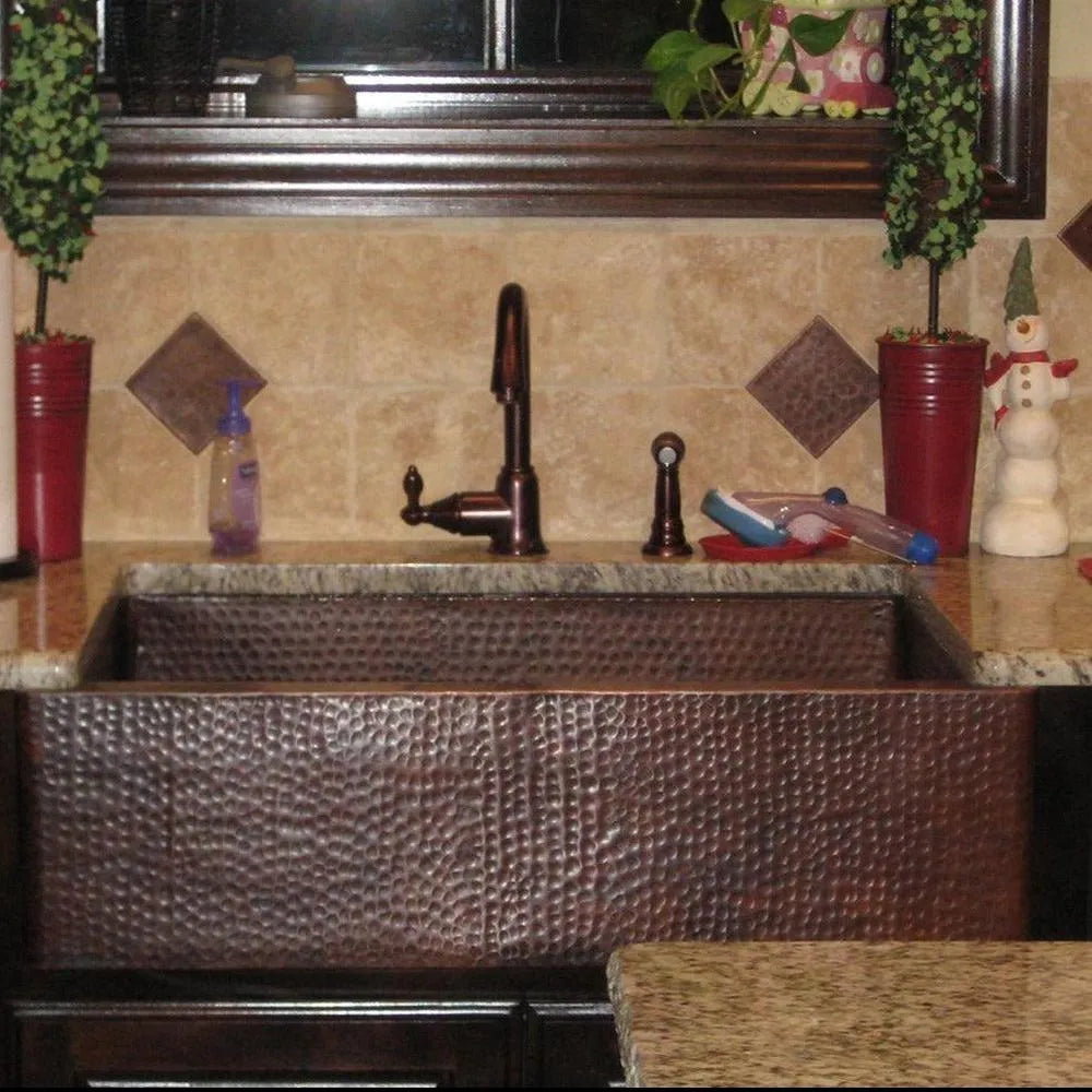 Premier Copper Hammered Copper Apron Front Single Basin Kitchen Sink