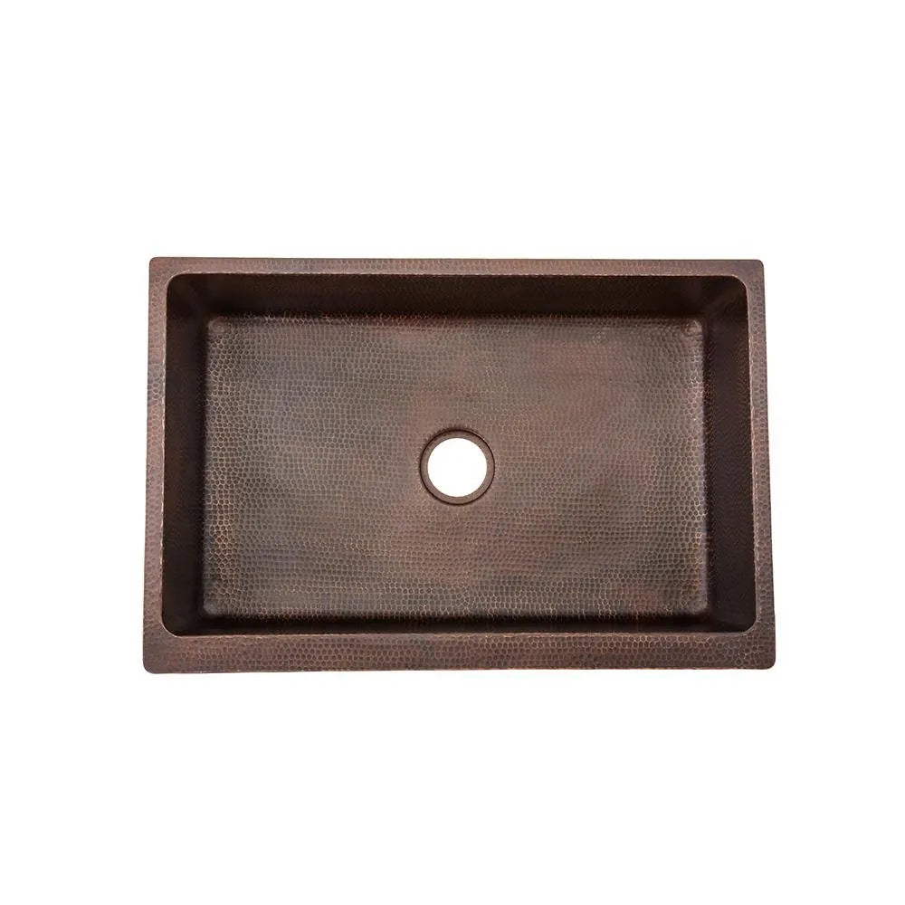 Premier Copper Hammered Copper Apron Front Single Basin Kitchen Sink w/ Barrel Strap Design