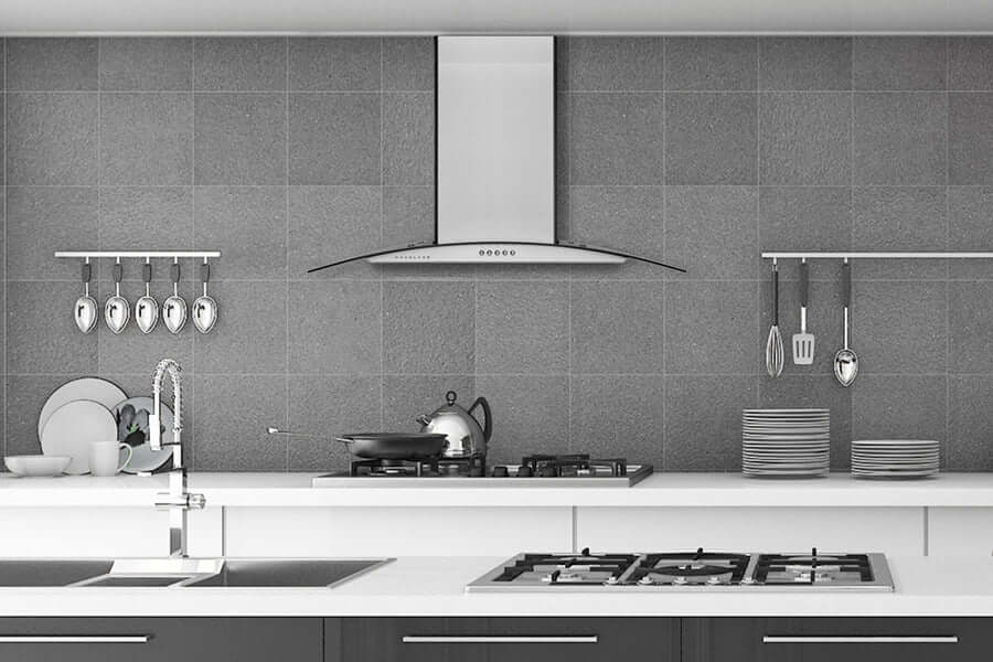 Hauslane Chef Convertible Stainless Steel Wall Mount Range Hood with Size Options (WM-600SS) lifestyle, in a modern kitchen.