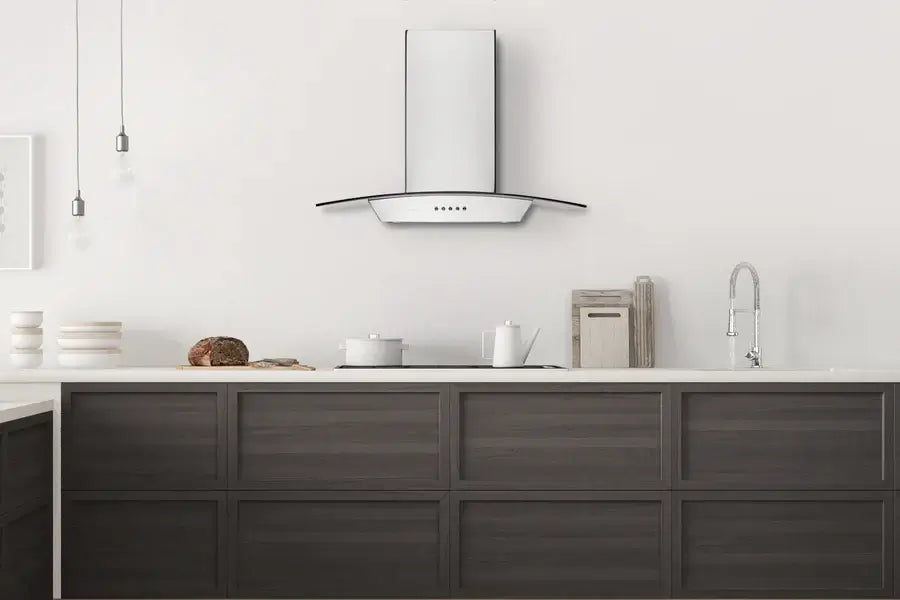 Hauslane Chef Convertible Stainless Steel Wall Mount Range Hood (WM-630SS) lifestyle, in a modern kitchen.