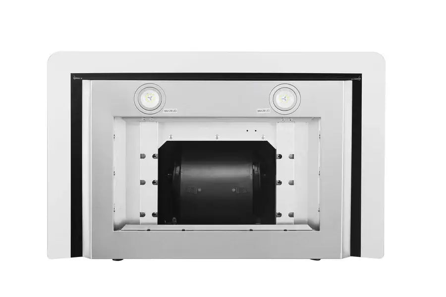 Hauslane Chef Convertible Stainless Steel Wall Mount Range Hood (WM-639SS) under, open showing internal motor.