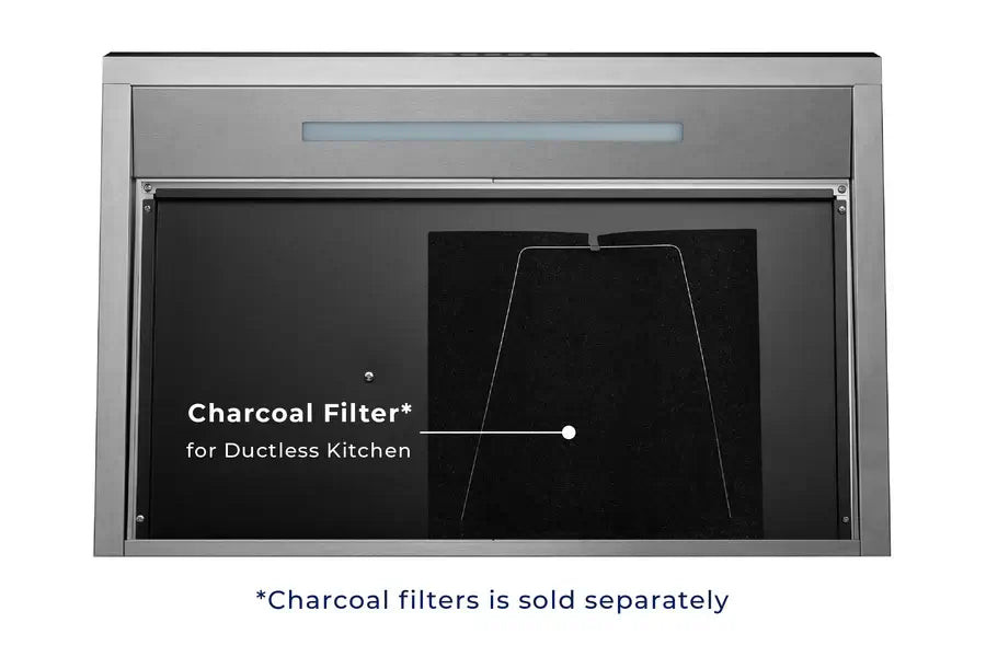 Hauslane Chef 30 in. Convertible Stainless Steel Under Cabinet Range Hood (UC-B018SS-30) charcoal filter for ductless installation location.