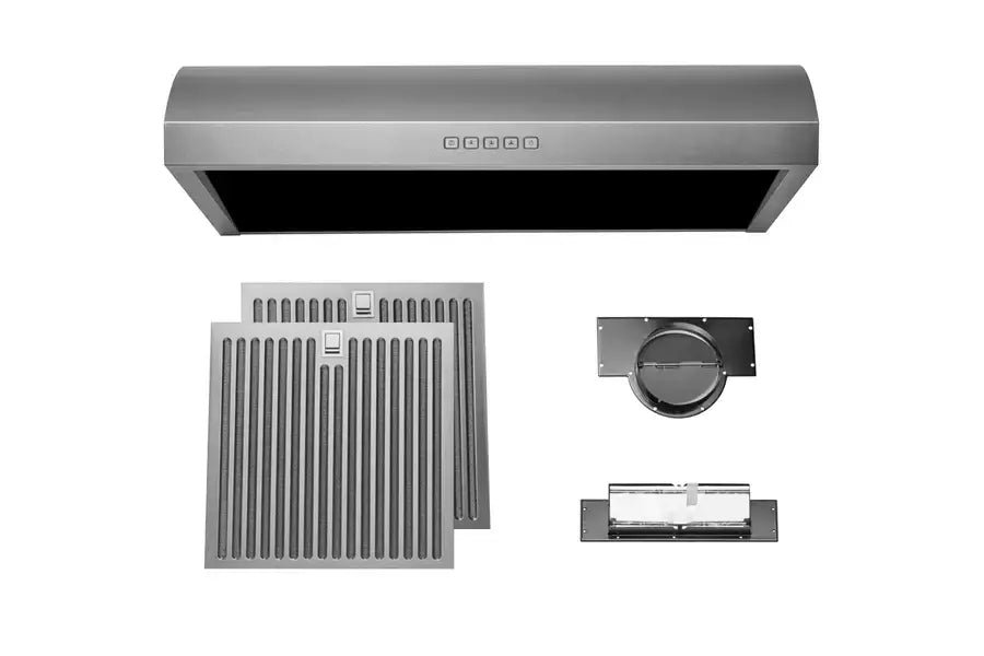 Hauslane Chef 30 in. Convertible Stainless Steel Under Cabinet Range Hood (UC-B018SS-30) baffle filters, damper, and hardware.