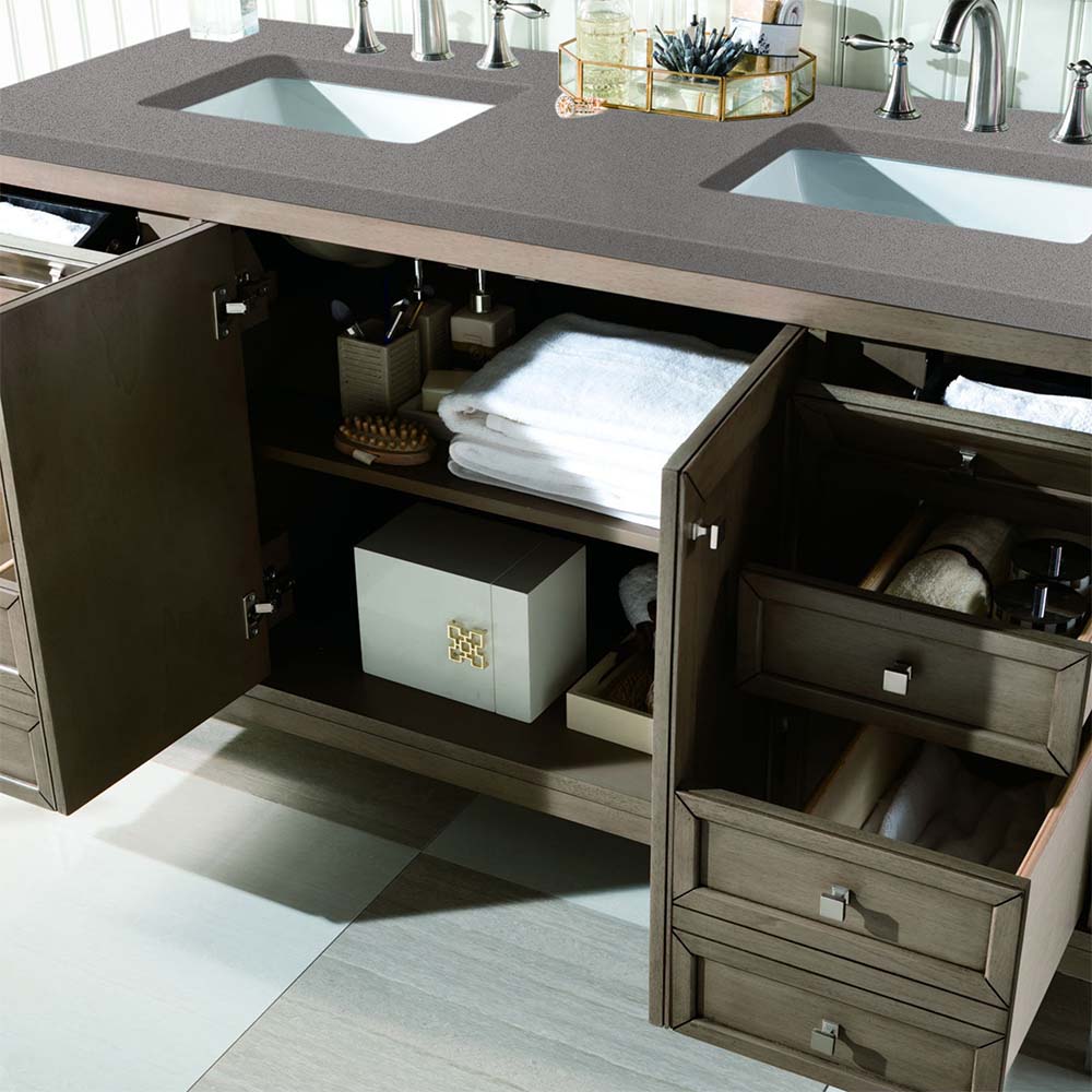 James Martin Vanities Chicago Collection 60 in. Double Vanity in Whitewashed Walnut with Countertop Options