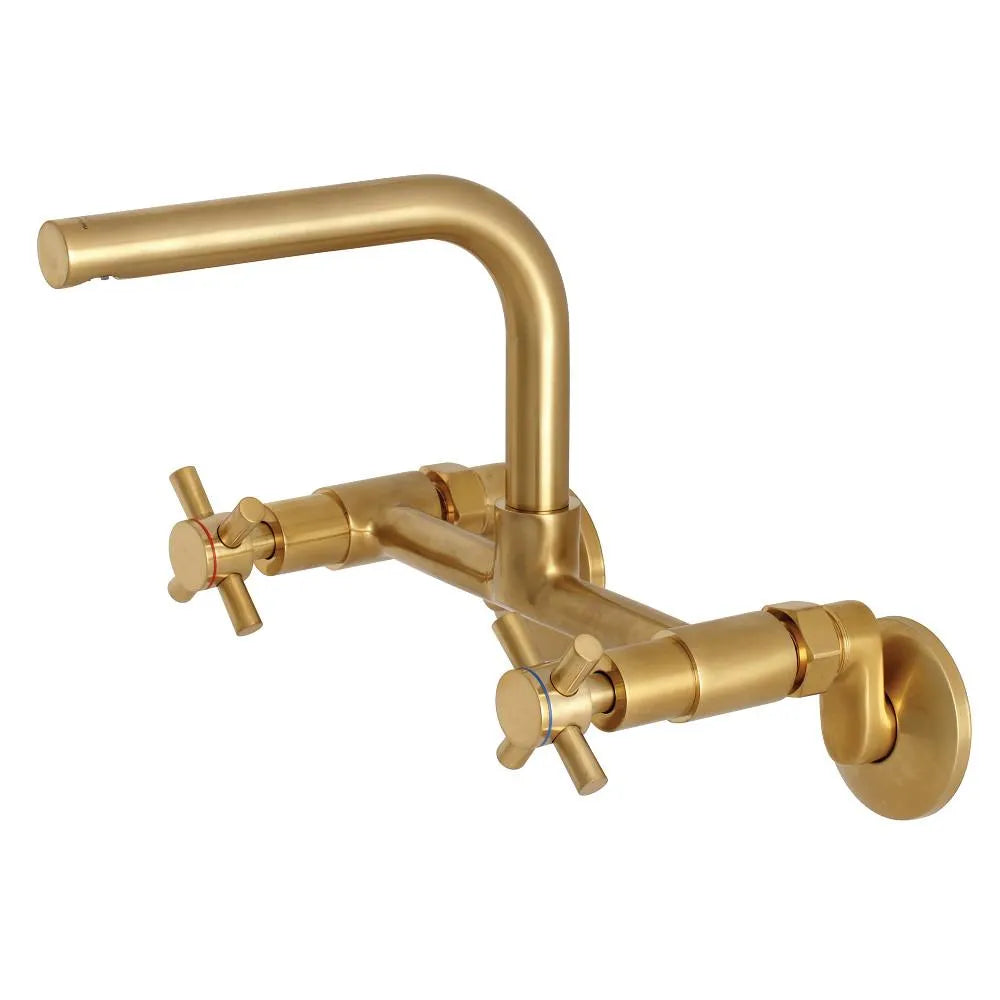 Kingston Brass Concord 8 in. Adjustable Center Wall Mount Kitchen Faucet (KS412) Brushed Brass