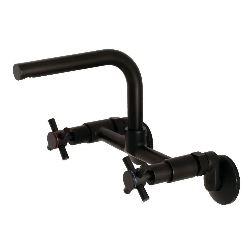 Kingston Brass Concord 8 in. Adjustable Center Wall Mount Kitchen Faucet (KS412) Matte Black