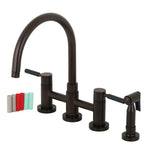 Kingston Brass Concord Two-Handle Bridge Kitchen Faucet with Brass Side Sprayer in Oil Rubbed Bronze (KS8275DKLBS)