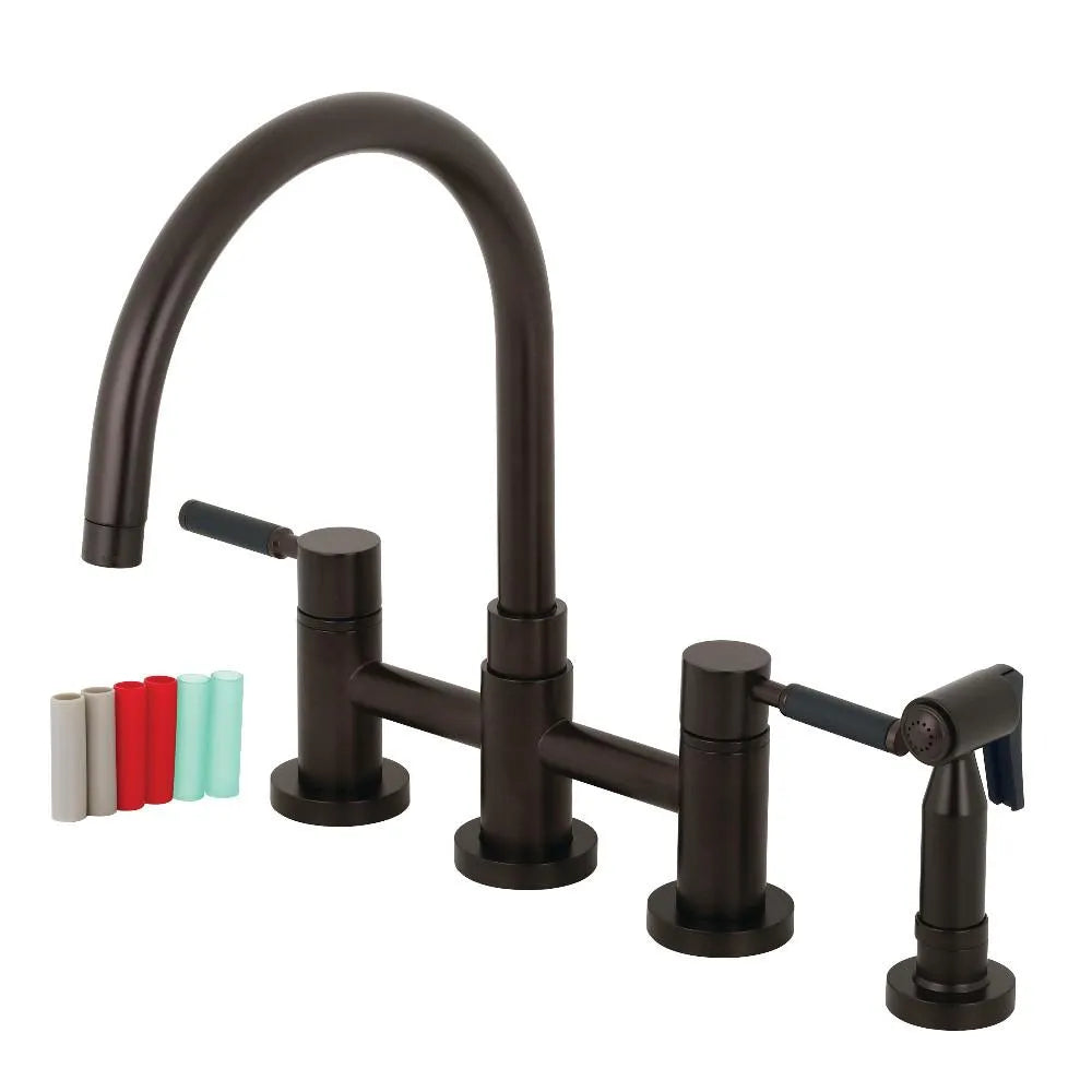 Kingston Brass Concord Two-Handle Bridge Kitchen Faucet with Brass Side Sprayer in Oil Rubbed Bronze (KS8275DKLBS)