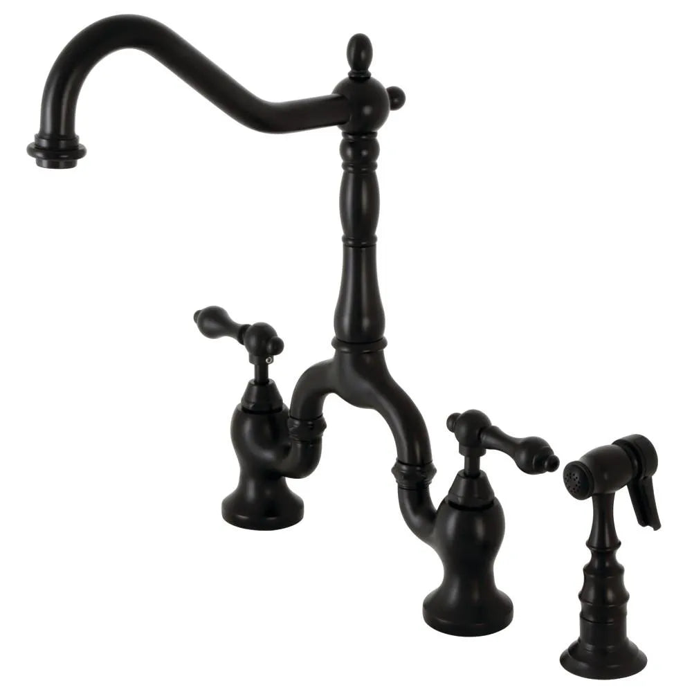 Kingston Brass English Country Kitchen Bridge Faucet with Brass Sprayer (KS7750ALBS) Matte Black