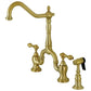 Kingston Brass English Country Kitchen Bridge Faucet with Brass Sprayer (KS7757ALBS) Brushed Brass