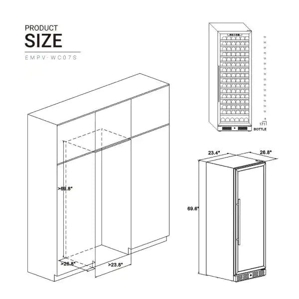 Empava 70 in. 171 Bottle Single Zone Wine Refrigerator (WC07S) 