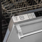 ZLINE 24 in. Top Control Built-In Dishwasher with Satin Stainless Steel Panel and Stainless Steel Tub with Traditional Style Handle, 52dBa (DW-SN-H-24) close-up, top control panel.