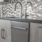 ZLINE 24 in. Top Control Built-In Dishwasher with Satin Stainless Steel Panel and Stainless Steel Tub with Traditional Style Handle, 52dBa (DW-SN-H-24) built-in to cabinets in a luxury kitchen.