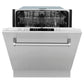 ZLINE 24 in. Stainless Steel Top Control Built-In Dishwasher with Stainless Steel Tub and Traditional Style Handle, 52dBa (DW-304-H-24) front, half open.